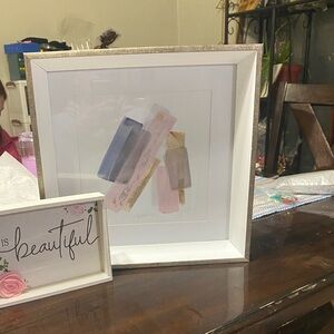 Abstract Framed Art with Gold and Pink Accents
